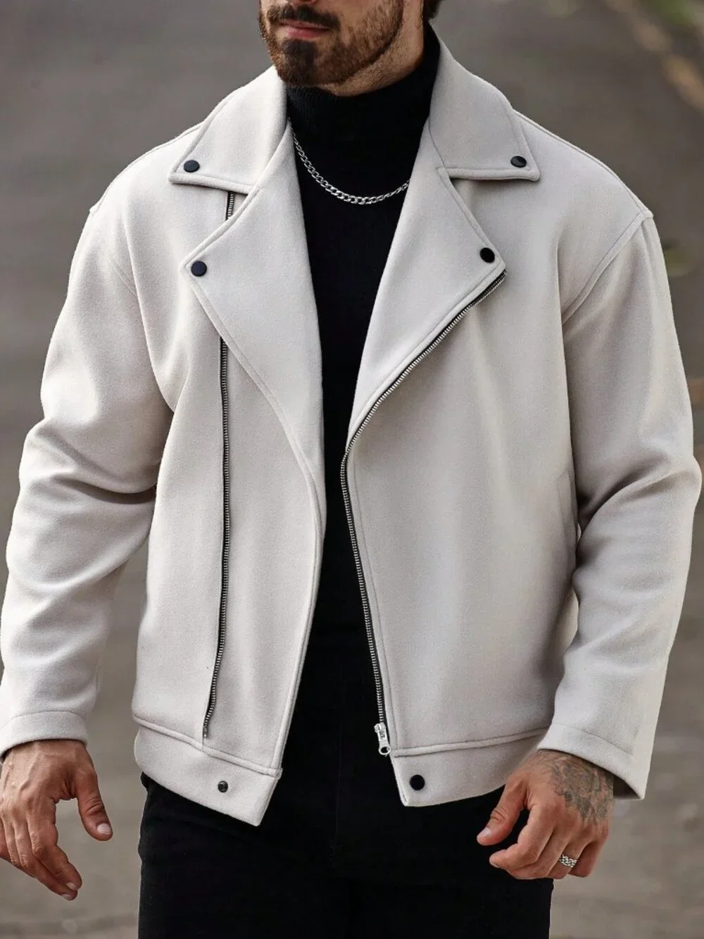 Apricot Casual Men's Long Sleeve Biker Jacket